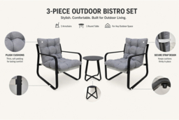 3-Piece Outdoor Bistro Set with Cushioned Chairs and Table - thumbnail 8