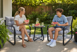 3-Piece Outdoor Bistro Set with Cushioned Chairs and Table - thumbnail 2