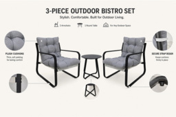 3-Piece Outdoor Bistro Set with Cushioned Chairs and Table - thumbnail 4