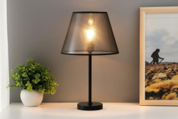 Contemporary Minimalist Black Table Lamp with Sleek Fabric Shade and Metal Base - thumbnail 6