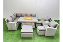 8-Seater Grey Rattan Corner Dining Set with Fire Pit Table - Modern Weather-Resistant Outdoor Furniture - thumbnail 6