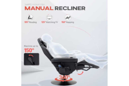 Grey Faux Leather Ergonomic Recliner Chair with 6-Point Massage, Remote, Cup Holders & Swivel Base - Lounge Seating, 120kg Capacity - thumbnail 8