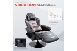 Grey Faux Leather Ergonomic Recliner Chair with 6-Point Massage, Remote, Cup Holders & Swivel Base - Lounge Seating, 120kg Capacity - thumbnail 7