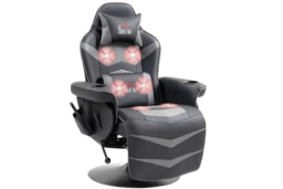 Grey Faux Leather Ergonomic Recliner Chair with 6-Point Massage, Remote, Cup Holders & Swivel Base - Lounge Seating, 120kg Capacity - thumbnail 5