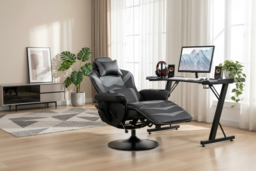 Grey Faux Leather Ergonomic Recliner Chair with 6-Point Massage, Remote, Cup Holders & Swivel Base - Lounge Seating, 120kg Capacity - thumbnail 6