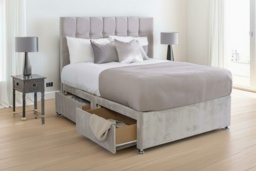 Divan Bed with 2 or 4 Storage Drawers, Cube Headboard & Premium Naples Fabric - All Sizes