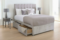 Divan Bed with 2 or 4 Storage Drawers, Cube Headboard & Premium Naples Fabric - All Sizes - thumbnail 5