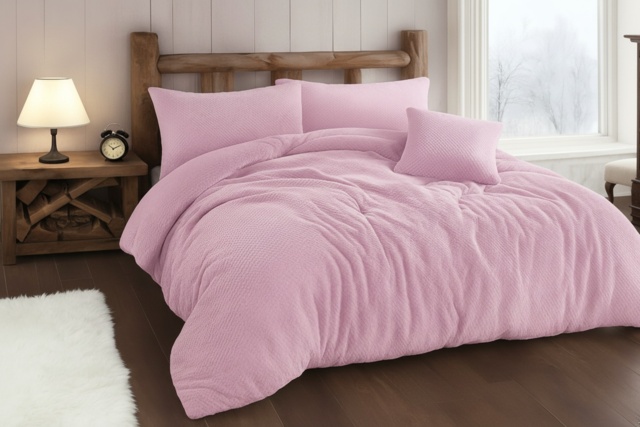 Luxury Teddy Waffle Duvet Cover Set - Ultra-Soft Polyester, Easy Care, 4 Sizes, Modern Cosy Bedding - image 1