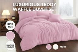 Luxury Teddy Waffle Duvet Cover Set - Ultra-Soft Polyester, Easy Care, 4 Sizes, Modern Cosy Bedding - thumbnail 2
