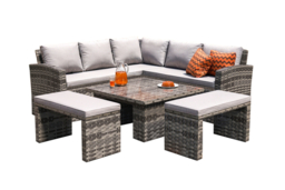 Grey Rattan 9-Seater Corner Garden Sofa Rising Table Set and 2 Benches - thumbnail 6