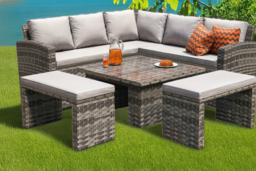 Grey Rattan 9-Seater Corner Garden Sofa Rising Table Set and 2 Benches - thumbnail 5
