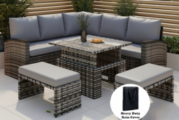 Grey Rattan 9-Seater Corner Garden Sofa Rising Table Set and 2 Benches - thumbnail 7