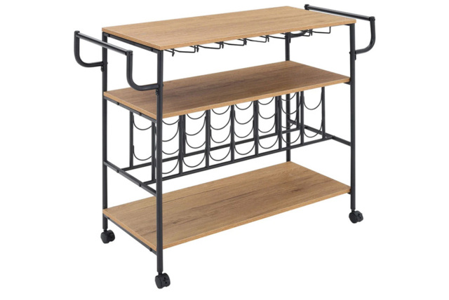 Rolling Bar Cart with Wine Rack, Glass Holders & 3 Shelves - image 1