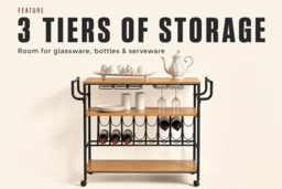 Rolling Bar Cart with Wine Rack, Glass Holders & 3 Shelves - thumbnail 8