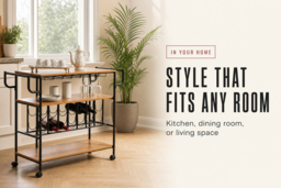 Rolling Bar Cart with Wine Rack, Glass Holders & 3 Shelves - thumbnail 7