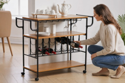 Rolling Bar Cart with Wine Rack, Glass Holders & 3 Shelves - thumbnail 2
