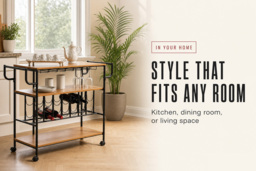 Rolling Bar Cart with Wine Rack, Glass Holders & 3 Shelves - thumbnail 3