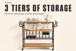Rolling Bar Cart with Wine Rack, Glass Holders & 3 Shelves - thumbnail 4