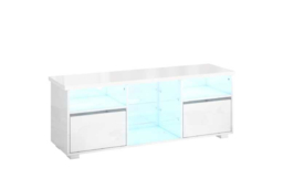 "Contemporary High Gloss TV Stand Cabinet with LED Lights & Storage - MDF & Glass, Fits up to 55"" TVs" - thumbnail 5