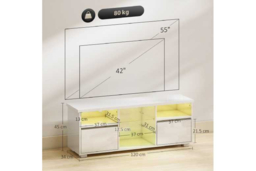 "Contemporary High Gloss TV Stand Cabinet with LED Lights & Storage - MDF & Glass, Fits up to 55"" TVs" - thumbnail 7