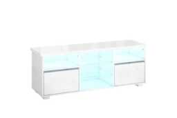 "Contemporary High Gloss TV Stand Cabinet with LED Lights & Storage - MDF & Glass, Fits up to 55"" TVs" - thumbnail 1