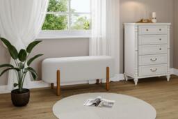 Elegant Upholstered Bench with Walnut Wooden Legs, Seats Two Comfortably - thumbnail 2