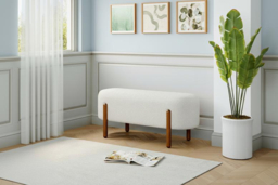 Elegant Upholstered Bench with Walnut Wooden Legs, Seats Two Comfortably - thumbnail 7