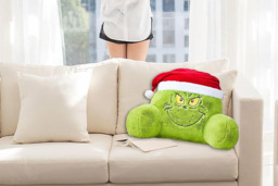 Eco-Friendly Cartoon Christmas Reading Pillow - Grinch & Tree Motif, Machine Washable, Multiple Sizes - thumbnail 3
