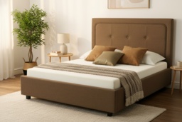 Contemporary Brown Ottoman Fabric Storage Bed - Kingsize, Modern Design - thumbnail 2
