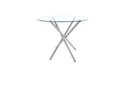 Contemporary Crossover Round Dining Table with Durable Tempered Glass Top - thumbnail 1
