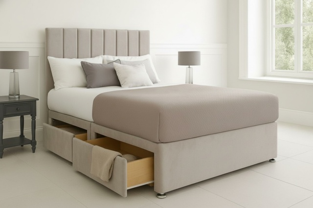 Divan Bed with Storage Drawers & Orthopaedic Mattress - Naples Grey - image 1