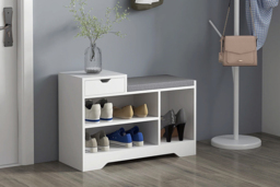 Wooden Shoe Storage Bench with Upholstered Seat - 3 Colour Options, Modern Hallway Organiser - thumbnail 3