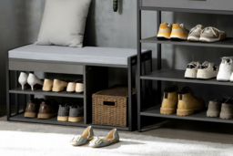 Wooden Shoe Storage Bench with Upholstered Seat - 3 Colour Options, Modern Hallway Organiser - thumbnail 6