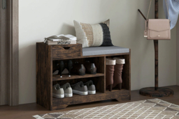 Wooden Shoe Storage Bench with Upholstered Seat - 3 Colour Options, Modern Hallway Organiser - thumbnail 8