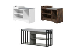 Wooden Shoe Storage Bench with Upholstered Seat - 3 Colour Options, Modern Hallway Organiser - thumbnail 5