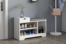 Wooden Shoe Storage Bench with Upholstered Seat - 3 Colour Options, Modern Hallway Organiser - thumbnail 7