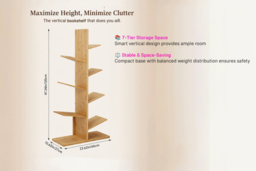 PRICE DROP! 5 or 7-Tier Wooden Bookcase - Tree- Design, Angled Tiers & Natural Wood - thumbnail 8