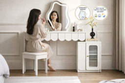 Doris Dressing Table with Cloud Mirror, LED Lights & Cabinet Storage - thumbnail 5