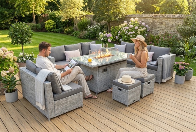 Luxury Weather-Resistant PE Rattan 8-Seater Garden Sofa Set with Fire Pit Table - Modern Outdoor Lounge Set - image 1