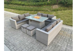 Luxury Weather-Resistant PE Rattan 8-Seater Garden Sofa Set with Fire Pit Table - Modern Outdoor Lounge Set - thumbnail 7