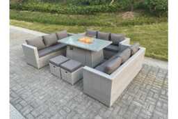 Luxury Weather-Resistant PE Rattan 8-Seater Garden Sofa Set with Fire Pit Table - Modern Outdoor Lounge Set - thumbnail 3