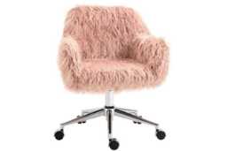 Pink Faux Fur Swivel Makeup Chair - Adjustable Height, Ergonomic Desk Accent - thumbnail 1