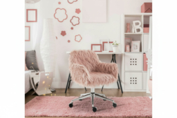 Pink Faux Fur Swivel Makeup Chair - Adjustable Height, Ergonomic Desk Accent - thumbnail 6