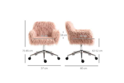 Pink Faux Fur Swivel Makeup Chair - Adjustable Height, Ergonomic Desk Accent - thumbnail 7