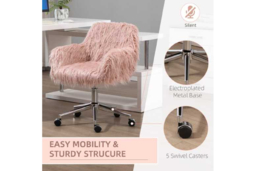 Pink Faux Fur Swivel Makeup Chair - Adjustable Height, Ergonomic Desk Accent - thumbnail 8