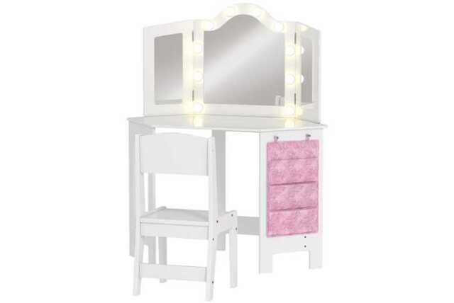 PRICE DROP! Kids White MDF Vanity Stool Set with LED Mirror - Adjustable, Child-Safe, 50kg Capacity - image 1