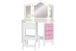 PRICE DROP! Kids White MDF Vanity Stool Set with LED Mirror - Adjustable, Child-Safe, 50kg Capacity - thumbnail 1