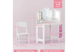 PRICE DROP! Kids White MDF Vanity Stool Set with LED Mirror - Adjustable, Child-Safe, 50kg Capacity - thumbnail 7