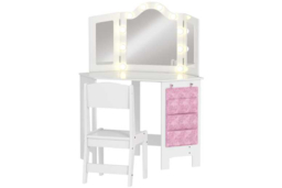 PRICE DROP! Kids White MDF Vanity Stool Set with LED Mirror - Adjustable, Child-Safe, 50kg Capacity - thumbnail 5