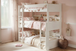 Noomi Clara Wooden Triple Bunk Bed with Storage Shelves - White
